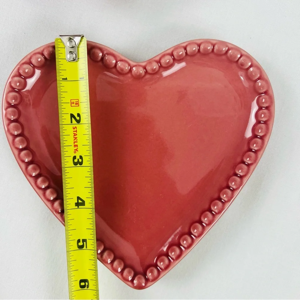 Retired Williams Sonoma Ramekins Heart Shape Beaded Plate Trinket Red Dessert